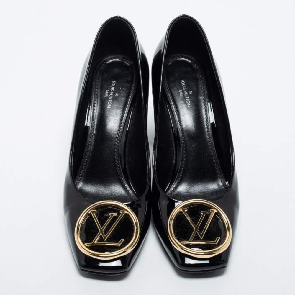 LV BLACK PATENT LEATHER MADELEINE PUMPS SZ 36.5